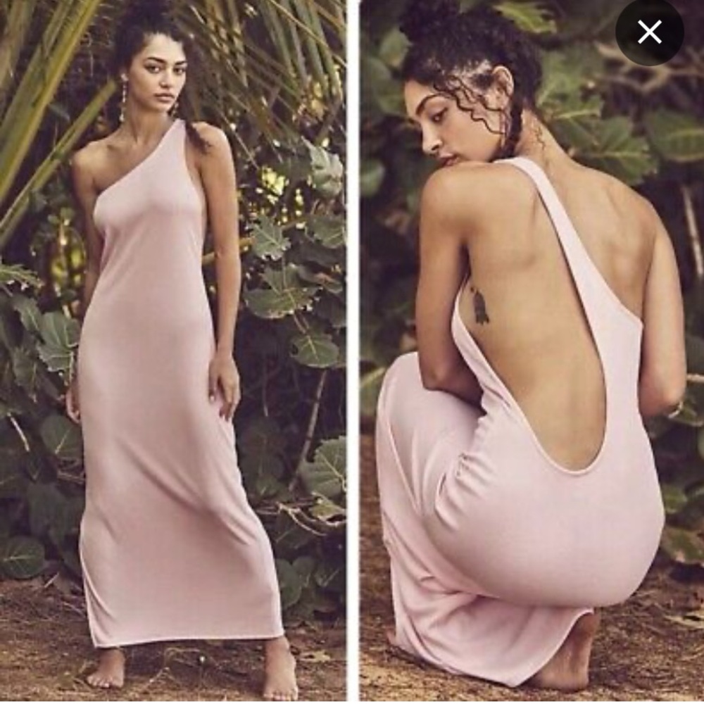 Free People Beach Saturday Night Ribbed One Shoulder Low Back Dress Hot Pink XL